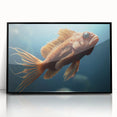 Framed acrylic wall art featuring a vibrant marine life fish design, showcasing various colorful sea creatures against a sleek black background, perfect for home decor.