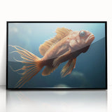 Framed acrylic wall art featuring a vibrant marine life fish design, showcasing various colorful sea creatures against a sleek black background, perfect for home decor.