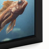 Framed canvas wall art showcasing a vibrant marine life fish design in rich colors, ideal for ocean-themed decor, emphasizing intricate details and textures.