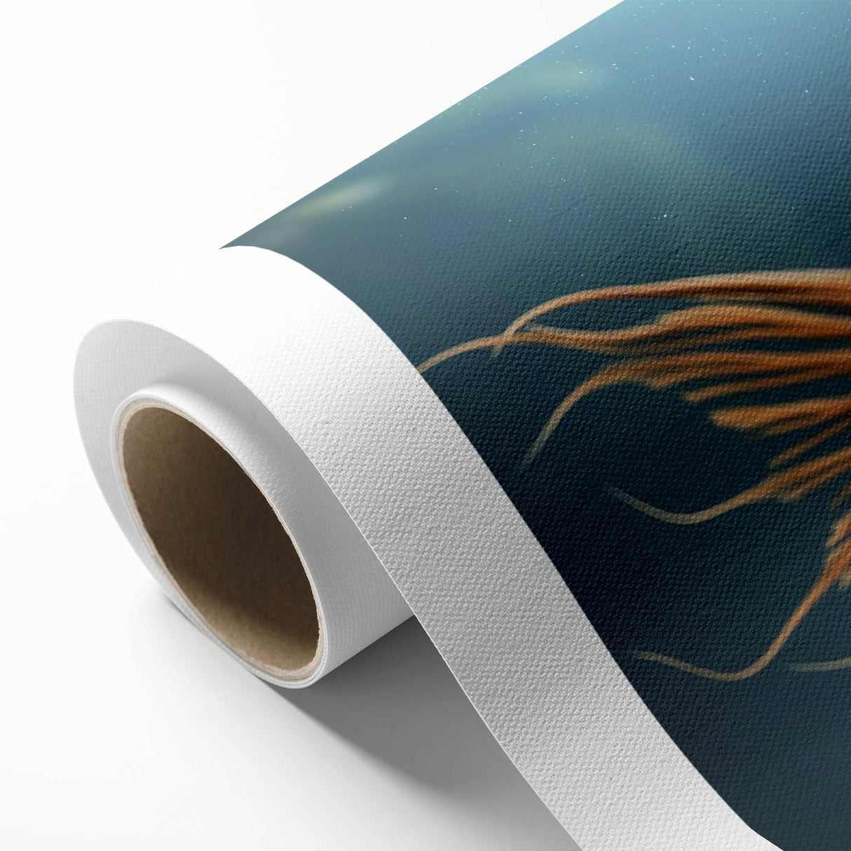 Vibrant rolled canvas wall art featuring a colorful marine life fish design, showcasing intricate details and textures, ideal for ocean-themed decor enthusiasts.
