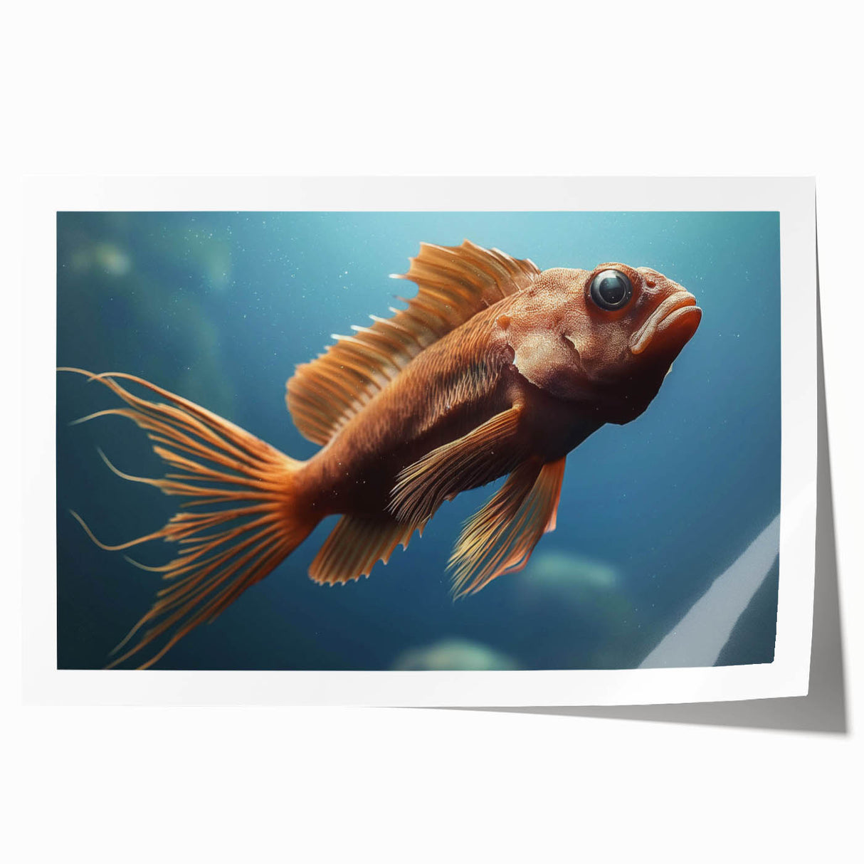 Vibrant rolled print showcasing a marine life fish design with intricate details and bright colors, ideal for ocean-themed decor and art enthusiasts.