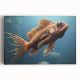 Vibrant marine life wall art featuring a colorful fish design on stretched canvas, ideal for ocean-themed decor, showcasing intricate details and bold hues.