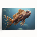 Colorful marine life wall art design on stretched canvas, showcasing vibrant fish illustrations and ocean elements, perfect for coastal-themed decor. This unique piece adds a lively touch to any room and celebrates underwater beauty with its intricate details.