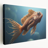 Vibrant stretched canvas wall art featuring a colorful marine life fish design, showcasing intricate details and vivid colors, perfect for ocean-themed decor.