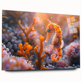 Vibrant marine life wall art design displayed in acrylic glass, showcasing colorful fish illustrations against a serene blue background, ideal for ocean-themed decor.