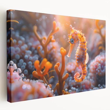 Stretched canvas wall art showcasing a vibrant marine life fish design, featuring colorful aquatic species on a textured surface, ideal for enhancing home decor.