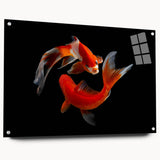 Side view of a vibrant marine life wall art collection featuring colorful fish designs displayed in an acrylic frame, showcasing intricate details and pins for mounting.