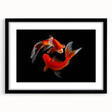 Framed wall art showcasing a vibrant marine life fish design, featuring a sleek black frame and mat, perfect for ocean-themed home decor.
