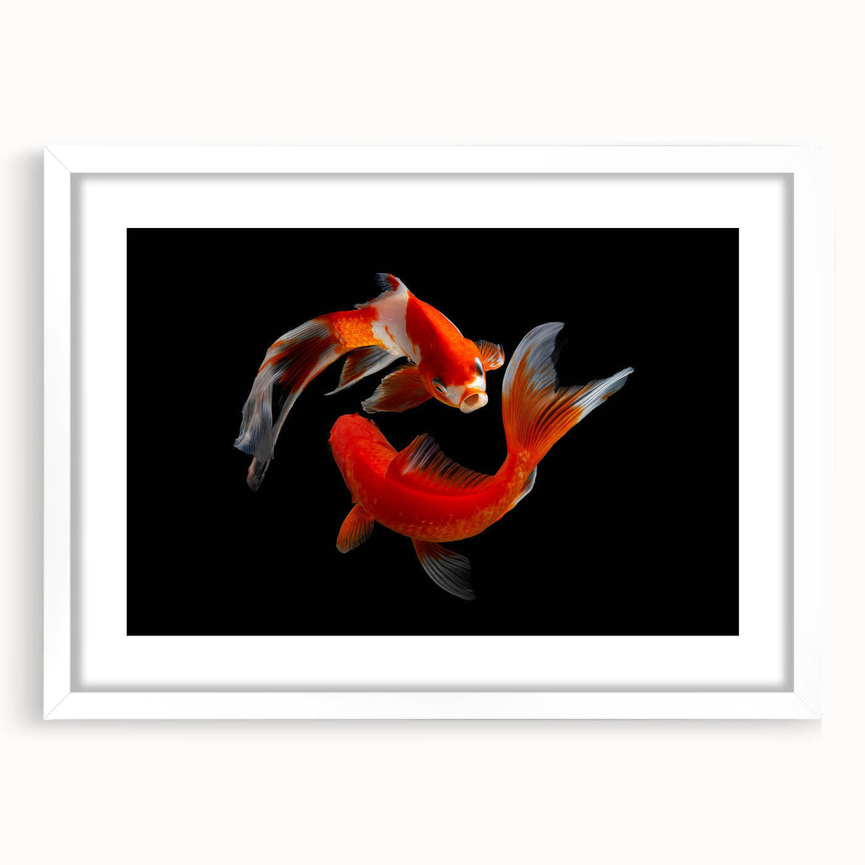 Framed wall art featuring a vibrant marine life fish design in blue and orange hues, displayed with a white mat, perfect for ocean-themed decor and home accents.