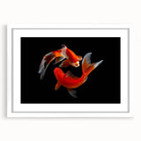 Framed wall art featuring a vibrant marine life fish design in blue and orange hues, displayed with a white mat, perfect for ocean-themed decor and home accents.