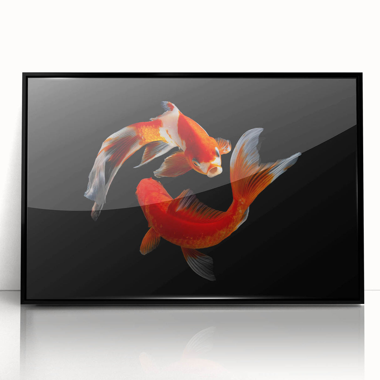 Framed wall art featuring a vibrant marine life fish design with a black frame, ideal for ocean-themed decor. Perfect for enhancing interiors with aquatic charm.
