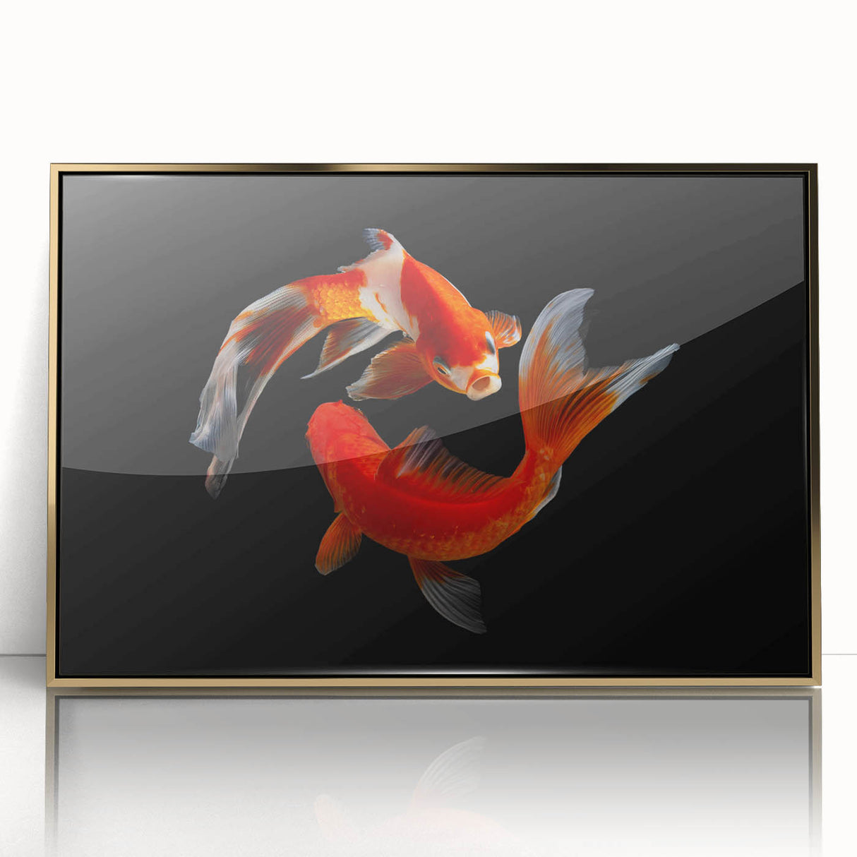 Framed acrylic wall art featuring a vibrant marine life fish design with gold accents, perfect for adding a touch of ocean-inspired decor to any space.