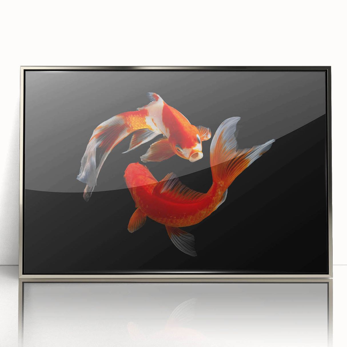 Framed wall art collection showcasing a vibrant marine life fish design with a sleek silver frame, perfect for enhancing coastal decor and ocean-themed interiors.