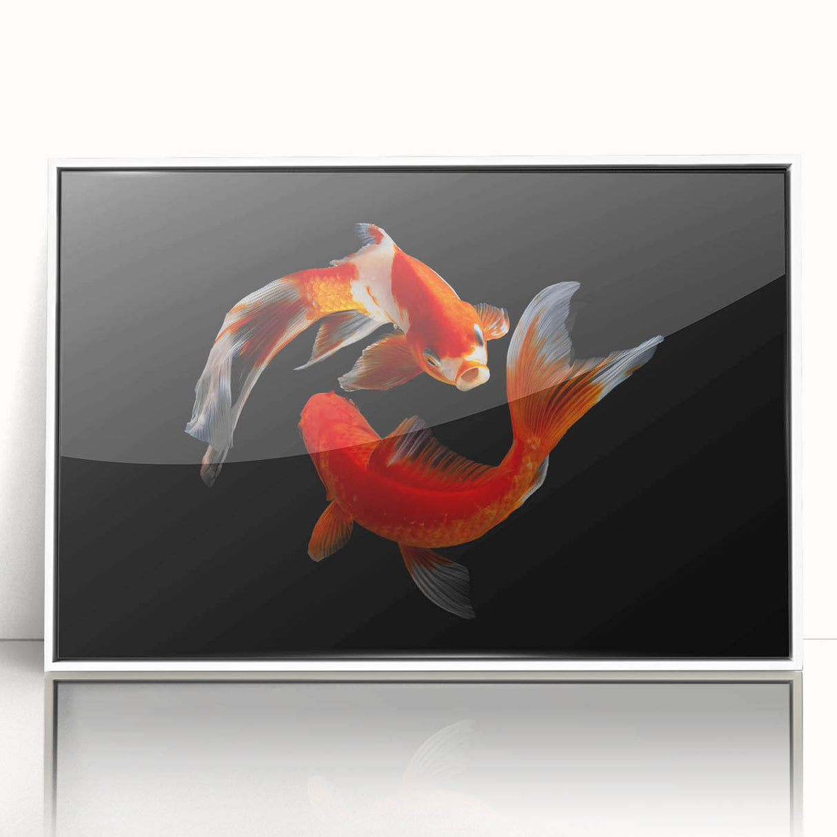 Framed acrylic wall art showcasing a vibrant marine life fish design, set against a sleek white background, perfect for ocean-themed decor in modern spaces.