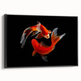 Framed canvas wall art showcasing a vibrant marine life fish design in a sleek black frame, perfect for ocean-themed decor, enhancing any living space with color and creativity.
