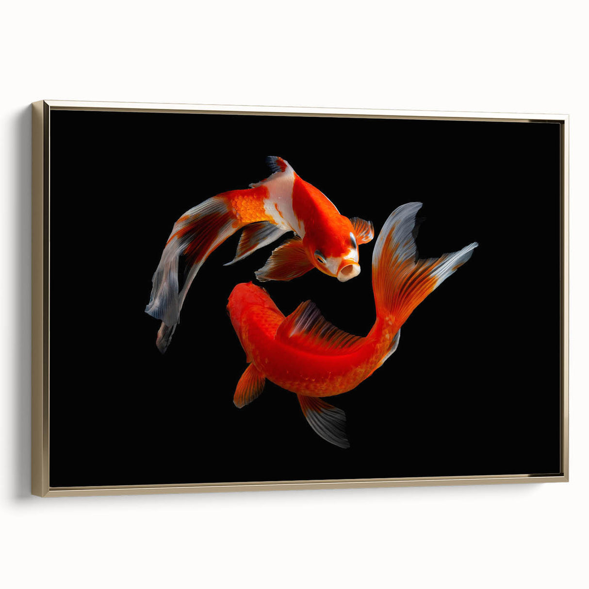Elegant framed canvas wall art showcasing a marine life fish design in vibrant colors, accented with a gold frame, ideal for ocean-themed decor. Perfect for adding a touch of aquatic beauty to any living space.
