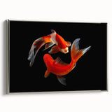 Framed canvas wall art showcasing a vibrant marine life fish design with a sleek silver frame, perfect for ocean-themed decor in modern spaces.