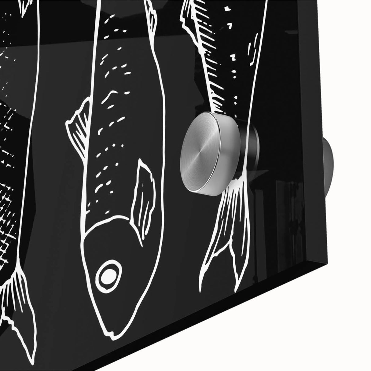 Close-up of vibrant marine life wall art featuring a colorful fish design, printed on acrylic glass, showcasing intricate details and vivid colors for an aquatic-themed decor.