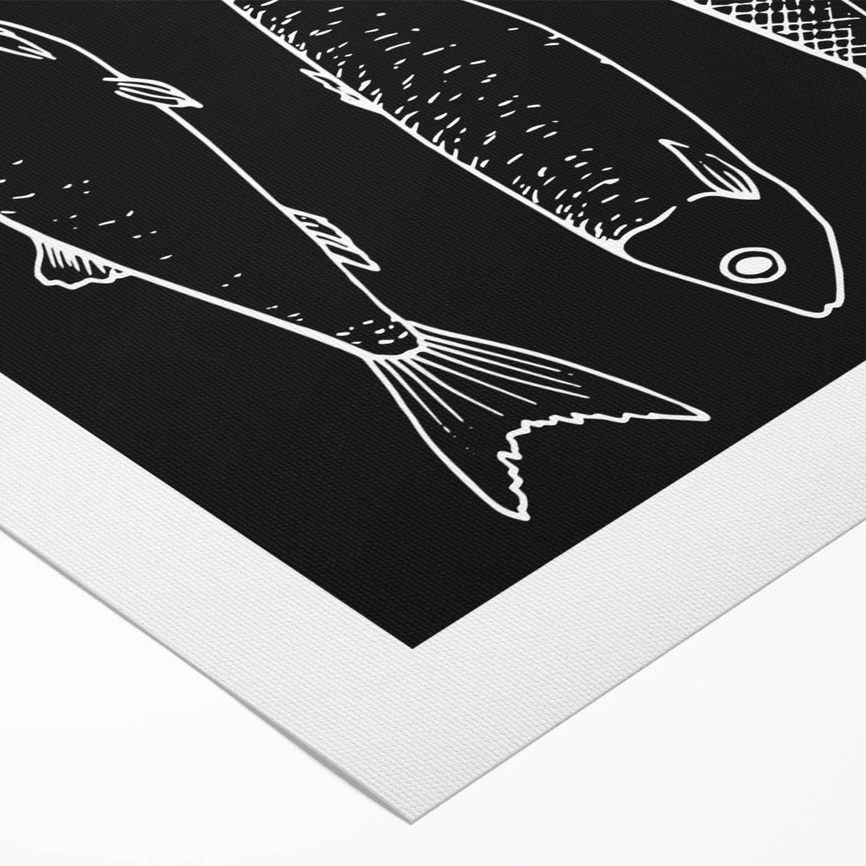 Vibrant marine life wall art canvas showcasing colorful fish designs, rolled and ready for display, perfect for ocean-themed home decor.