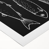 Vibrant marine life wall art canvas showcasing colorful fish designs, rolled and ready for display, perfect for ocean-themed home decor.