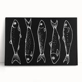 Stretched canvas wall art depicting vibrant marine life, featuring colorful fish designs in a serene underwater setting, perfect for ocean-themed decor.