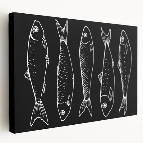Vibrant stretched canvas wall art showcasing a colorful marine life fish design, featuring detailed aquatic patterns on a deep blue background. Perfect for ocean-themed decor.