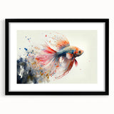 Framed wall art featuring a vibrant marine life fish design in a black frame, showcasing colorful aquatic elements, ideal for ocean-themed decor.