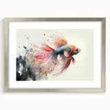 Framed wall art featuring a vibrant marine life fish design in a silver frame with matting, showcasing intricate details and colors ideal for ocean-themed decor.