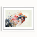 Framed wall art showcasing a vibrant marine life fish design, with a white mat and frame, perfect for ocean-themed decor in living spaces.