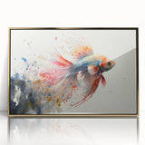 Framed wall art collection showcasing a vibrant marine life fish design in gold acrylic, set against a white background, perfect for beach-themed decor.