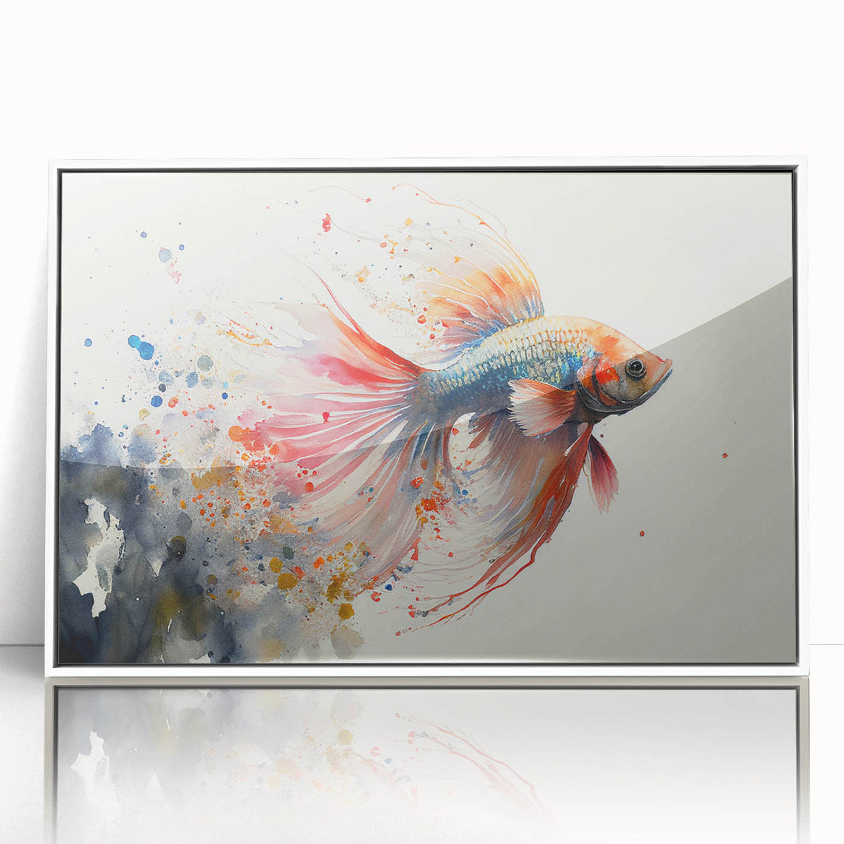 Framed acrylic wall art featuring a vibrant marine life fish design with intricate details, set against a sleek white background, perfect for ocean-themed decor.