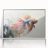 Framed acrylic wall art featuring a vibrant marine life fish design with intricate details, set against a sleek white background, perfect for ocean-themed decor.