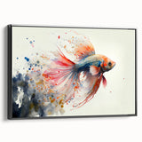 Framed wall art showcasing a vibrant marine life fish design, featuring rich colors and intricate details, displayed in a sleek black frame for modern decor.