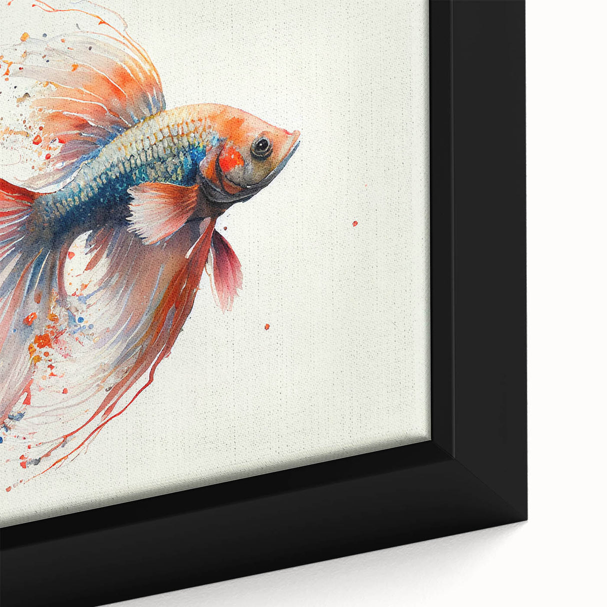 Vibrant close-up of a framed canvas wall art piece showcasing a colorful marine life fish design, featuring intricate details and textures ideal for ocean-themed decor.