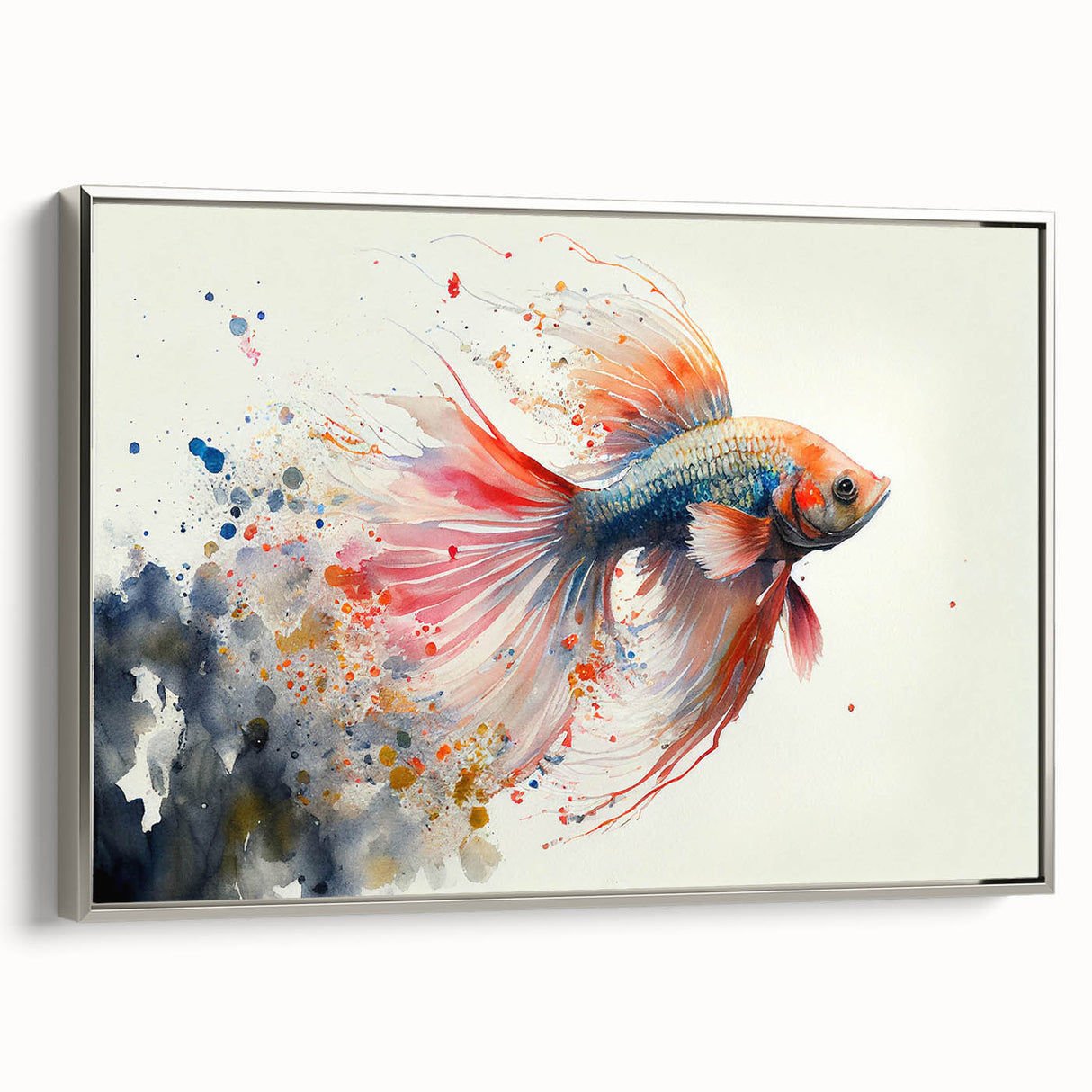 Framed wall art featuring a vibrant marine life fish design, set against a silver background, showcasing intricate details and colors, perfect for ocean-themed decor.