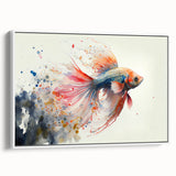 Framed wall art showcasing a vibrant marine life fish design in a modern style, with a white frame, ideal for ocean-themed decor in homes or offices.