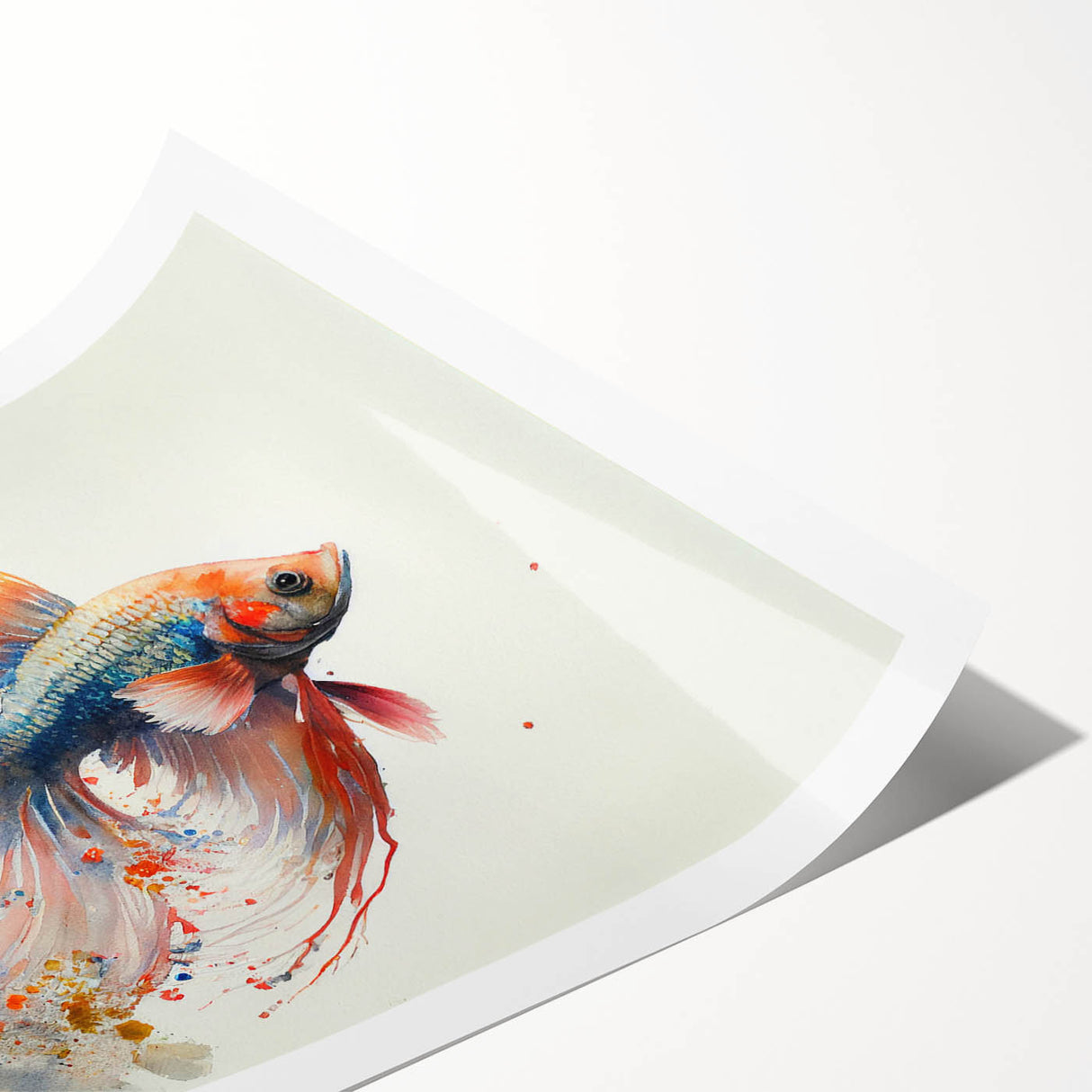 Vibrant marine life wall art print showcasing colorful fish patterns on a textured background, rolled for easy display in a cardboard tube. Perfect for ocean-themed decor.