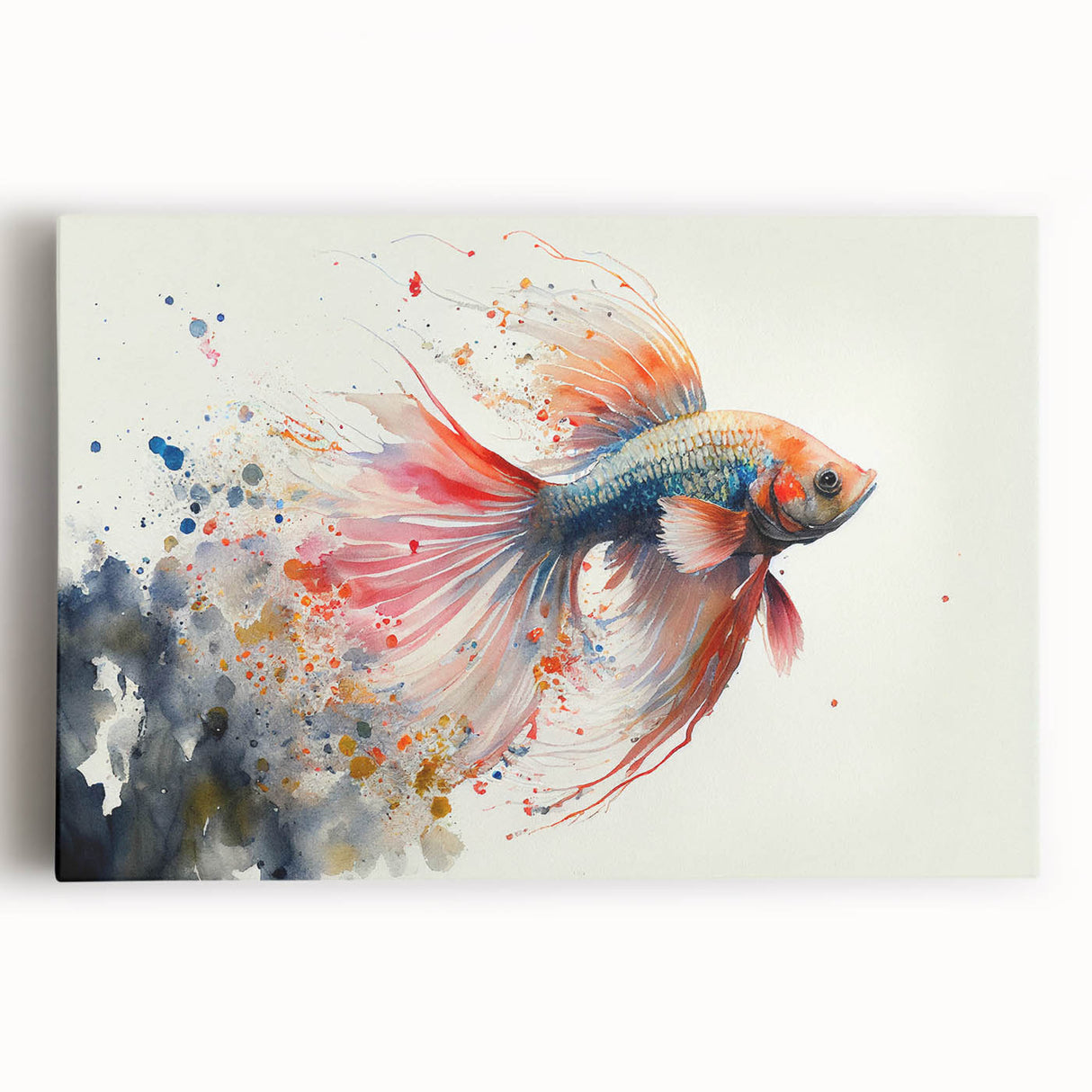 Vibrant stretched canvas wall art showcasing a colorful marine life fish design, perfect for ocean-themed decor. Ideal for enhancing living spaces with aquatic charm.