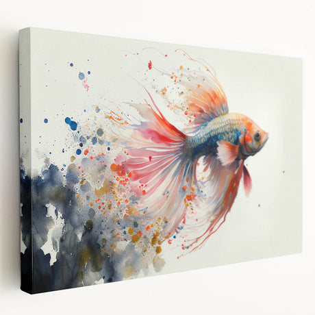 Vibrant marine life fish design on stretched canvas wall art, showcasing colorful aquatic species in a dynamic underwater scene, ideal for ocean-themed decor.