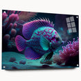 Marine life wall art collection displayed in acrylic glass, featuring vibrant fish designs in a side view. The artwork includes colorful marine creatures with intricate details, enhancing any ocean-themed decor. Ideal for aquarists and ocean lovers.