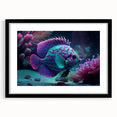 Framed wall art collection showcasing a vibrant marine life fish design, featuring a sleek black frame and a white mat, perfect for ocean-themed decor.