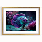 Framed marine life wall art collection showcasing colorful fish designs with a gold mat, perfect for adding a vibrant oceanic touch to home decor.