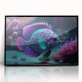 Framed wall art collection showcasing vibrant marine life fish design on black acrylic, perfect for ocean-themed decor in contemporary spaces.