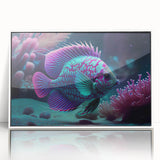 Framed wall art collection showcasing a vibrant marine life fish design in acrylic, set against a white background, perfect for aquatic-themed decor.