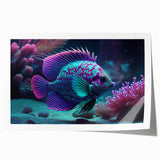 Vibrant marine life wall art print showcasing a colorful fish design in shades of blue, green, and orange, perfect for ocean-themed decor and enhancing any space.