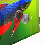 Close-up of a vibrant acrylic glass wall art piece showcasing an intricate marine life fish design, featuring vivid colors and detailed textures, ideal for ocean-themed decor.