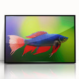 Framed acrylic wall art featuring a vibrant marine life fish design, showcasing colorful aquatic species against a sleek black frame, ideal for ocean-themed decor.