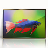 Framed wall art collection showcasing a vibrant marine life fish design in acrylic with a gold frame, perfect for ocean-themed home decor and marine enthusiasts.