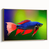 Framed canvas wall art featuring a vibrant marine life fish design in gold tones, showcasing intricate details and textures, ideal for ocean-themed decor.