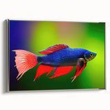 Framed canvas wall art showcasing a vibrant marine life fish design in silver, perfect for aquatic-themed decor, highlighting colorful fish and oceanic details.